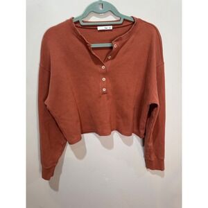 Wilfred Free Mavis Henley‎ Ribbed Cropped Long Sleeve Top Sz M Terracotta